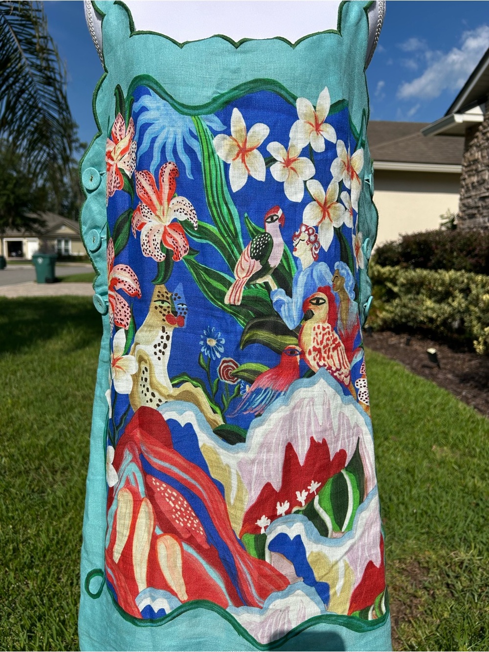NWT🌷FARM Rio Garden of Life Scarf Square Neck Sleeveless Scallop Hem Mini Dress - Picture 8 of 15
